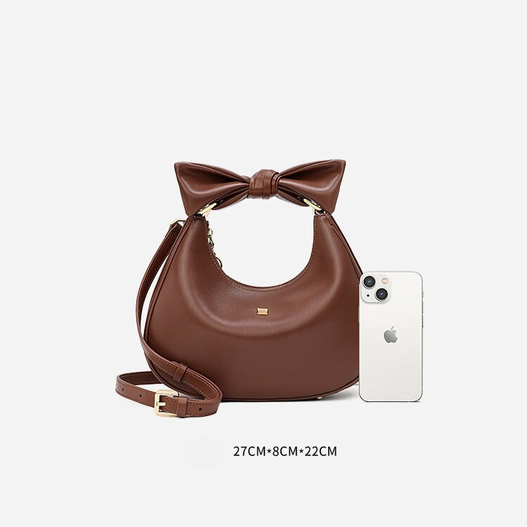 Chic Crescent Shoulder Bag with Bowknot – Maillard Style
