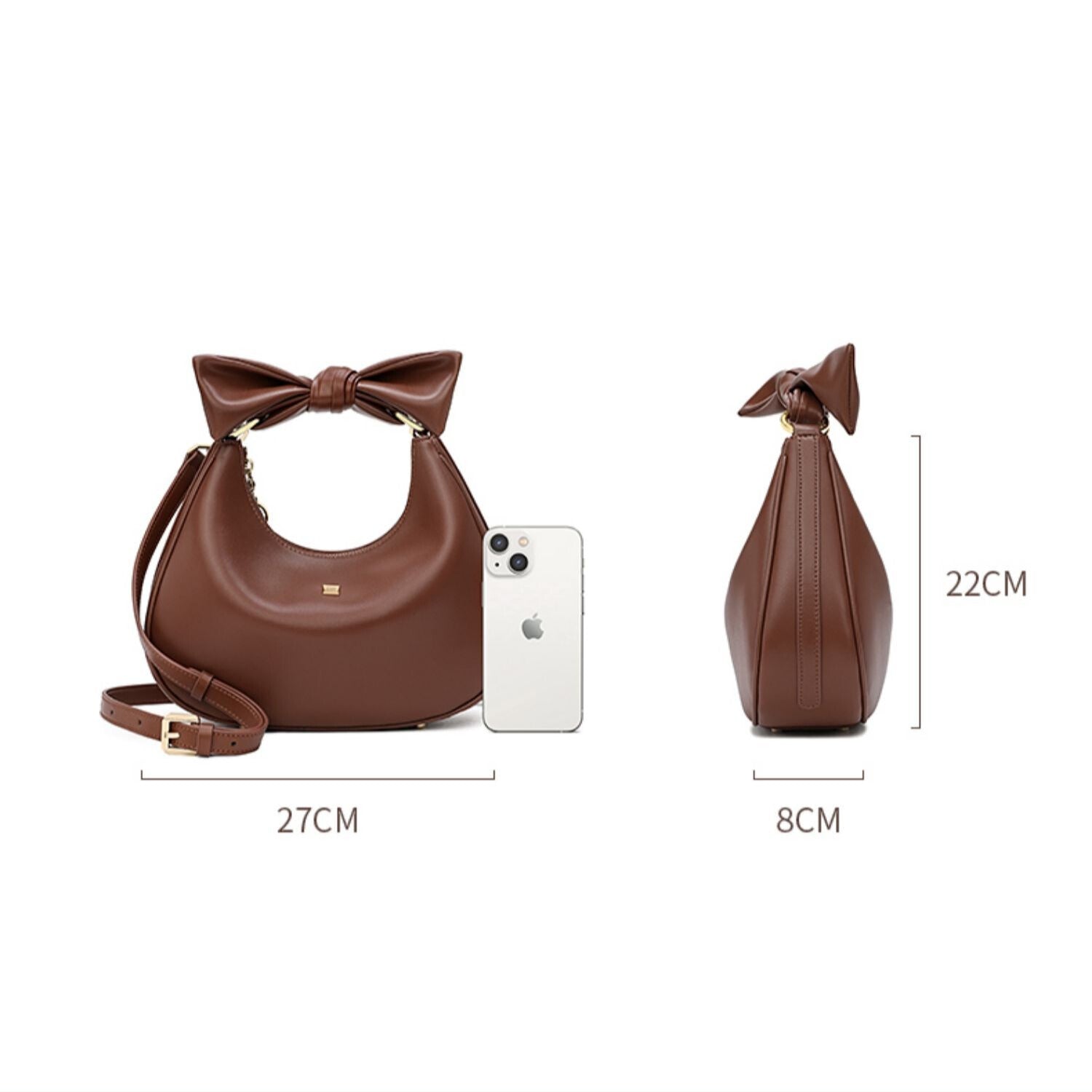 Chic Crescent Shoulder Bag with Bowknot – Maillard Style