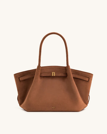 Hana Medium Faux Suede Tote Bag- Brown