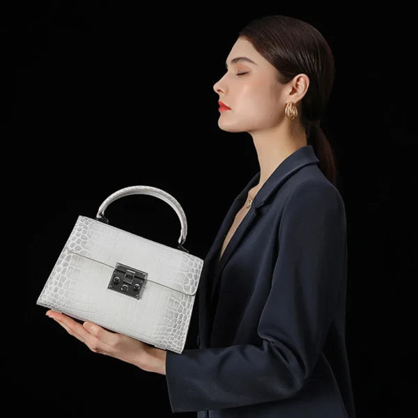 Lady Tote 28 Black Cowhide Leather Silver Hardware
