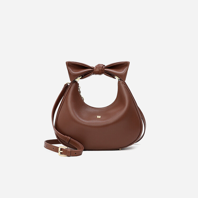 Chic Crescent Shoulder Bag with Bowknot – Maillard Style
